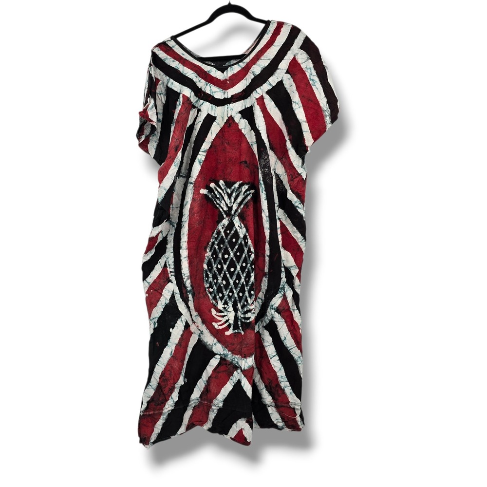 Unbranded Batik‎ Pineapple Kaftan Dress Red Black White Striped One Size Relaxed